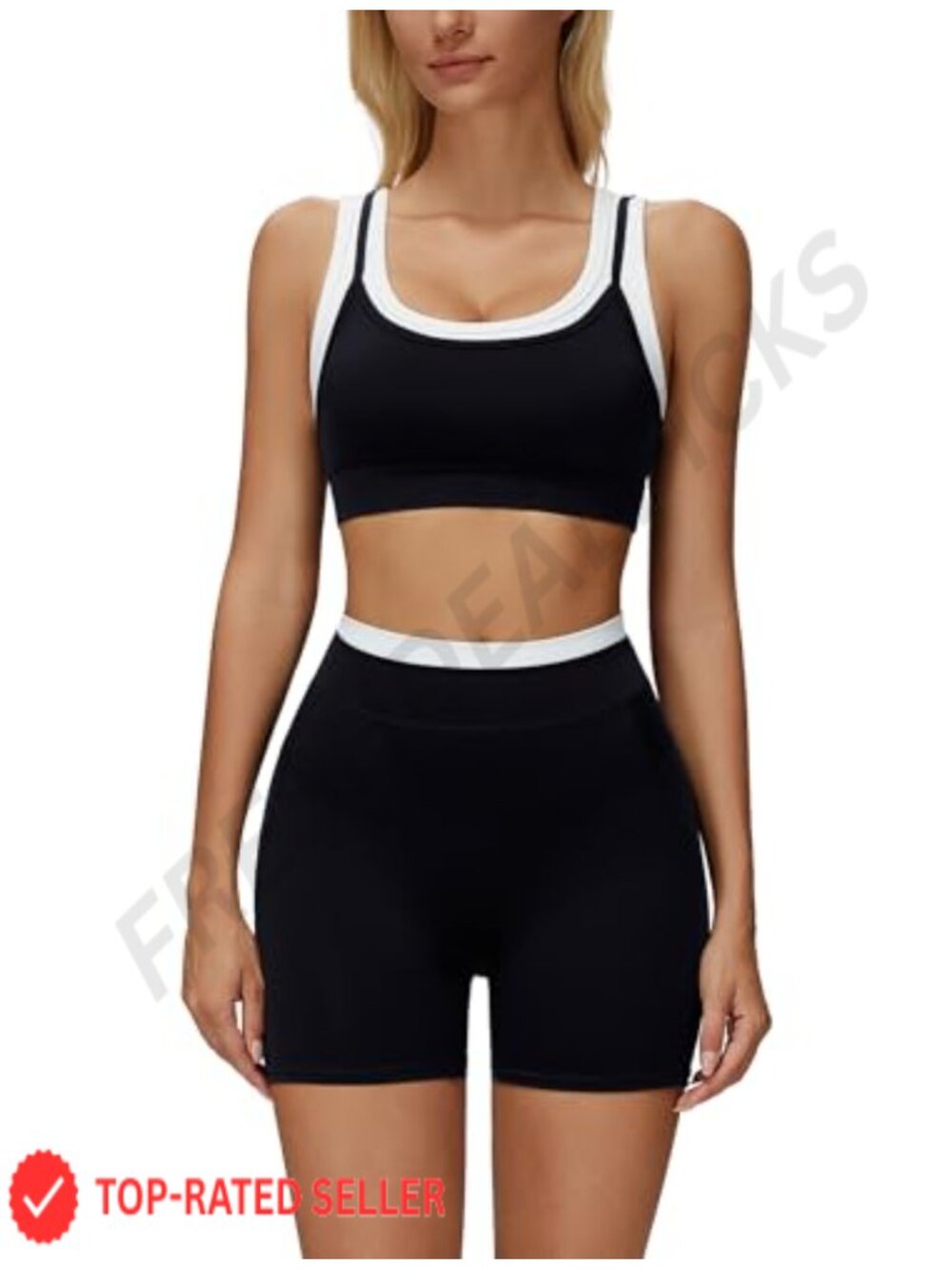 Women's Layered Workout Set Square Neck Sports Bra High Waist Biker Shorts